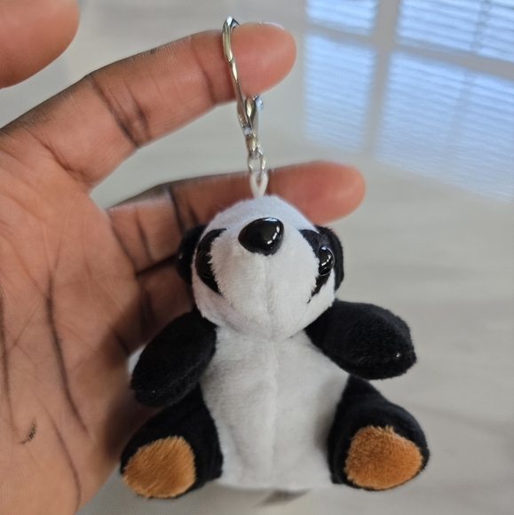 Panda keychain stuffed animal white black Plush keyholder New - Picture 3 of 8